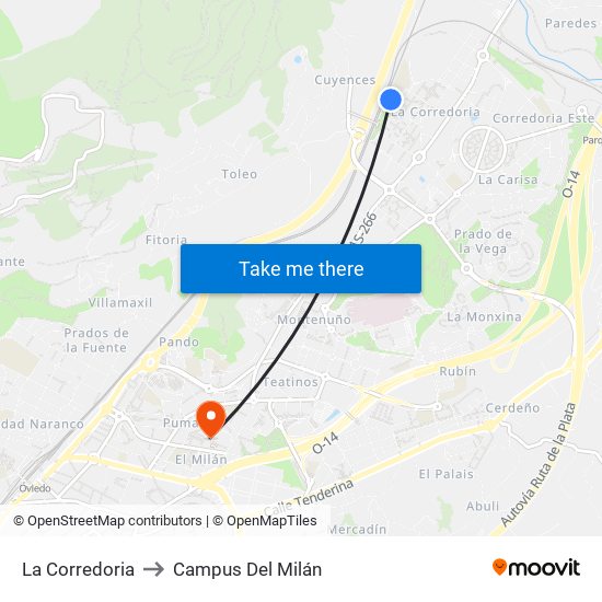 La Corredoria to Campus Del Milán map