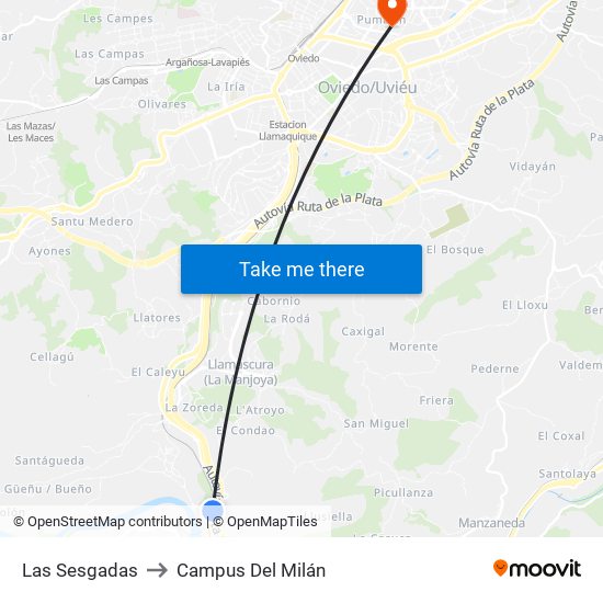 Las Sesgadas to Campus Del Milán map