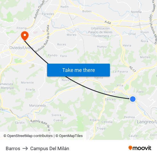 Barros to Campus Del Milán map