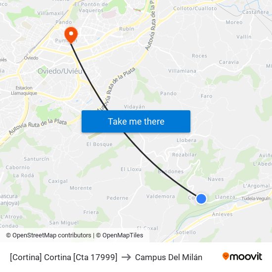 [Cortina]  Cortina [Cta 17999] to Campus Del Milán map