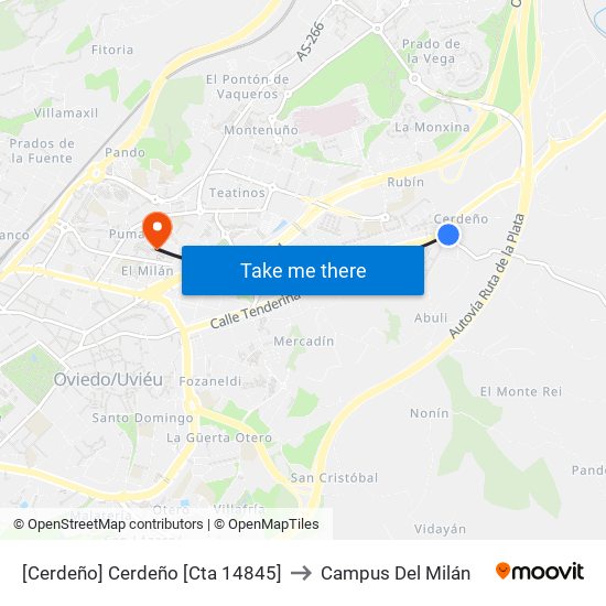 [Cerdeño]  Cerdeño [Cta 14845] to Campus Del Milán map