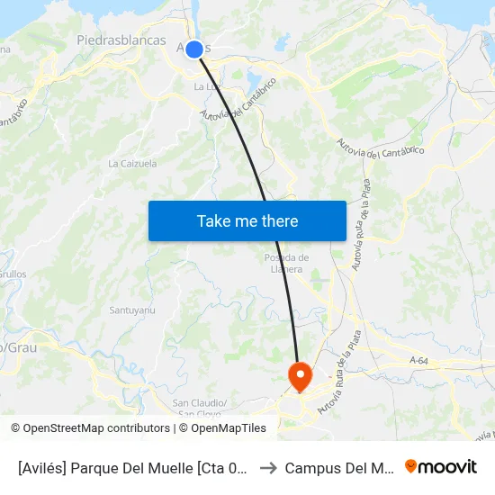 [Avilés]  Parque Del Muelle [Cta 00205] to Campus Del Milán map