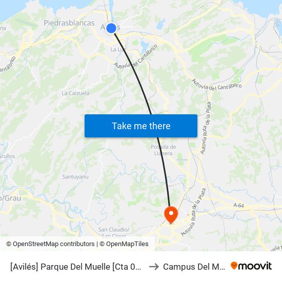 [Avilés]  Parque Del Muelle [Cta 00206] to Campus Del Milán map