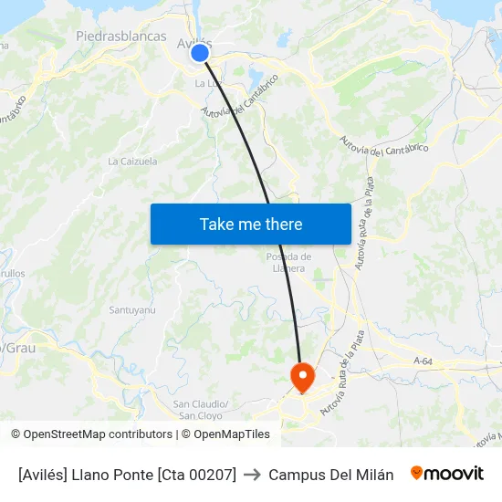 [Avilés]  Llano Ponte [Cta 00207] to Campus Del Milán map