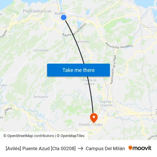 [Avilés]  Puente Azud [Cta 00208] to Campus Del Milán map