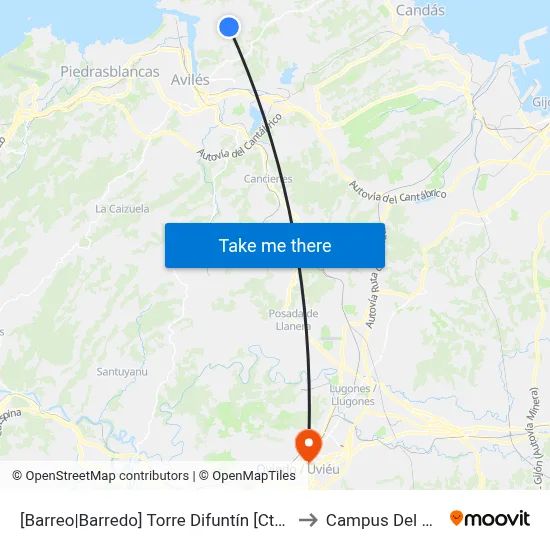 [Barreo|Barredo]  Torre Difuntín [Cta 00239] to Campus Del Milán map