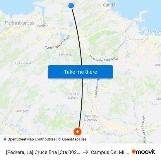 [Pedrera, La]  Cruce Ería [Cta 00281] to Campus Del Milán map