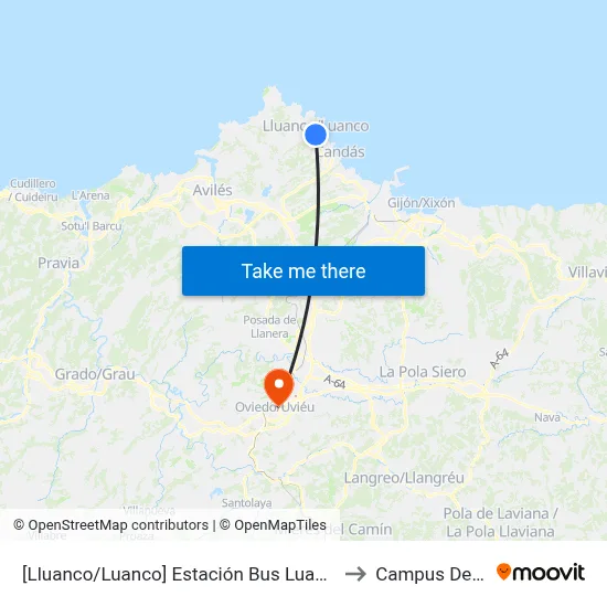[Lluanco/Luanco]  Estación Bus Luanco [Cta 00299] to Campus Del Milán map