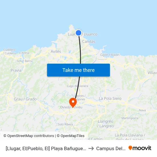 [Llugar, El|Pueblo, El]  Playa Bañugues [Cta 00337] to Campus Del Milán map