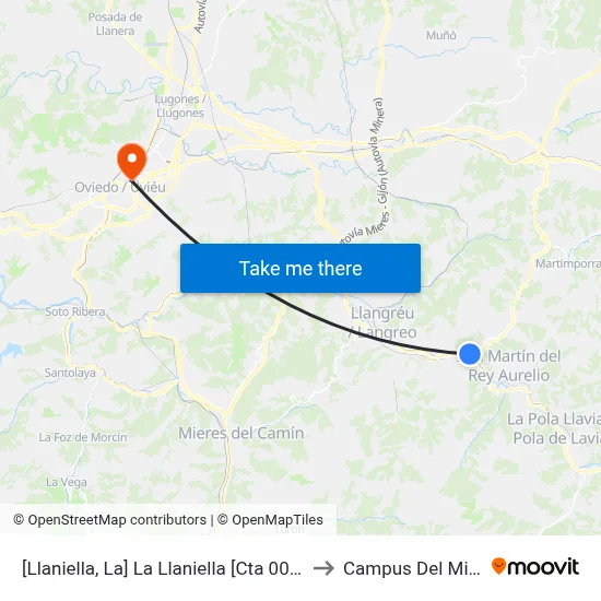 [Llaniella, La]  La Llaniella [Cta 00344] to Campus Del Milán map