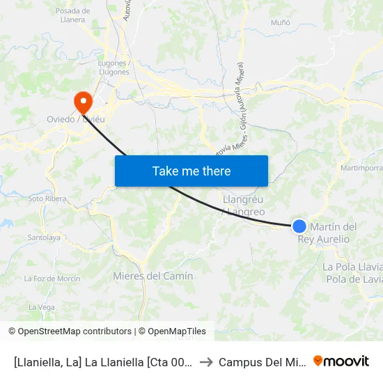 [Llaniella, La]  La Llaniella [Cta 00345] to Campus Del Milán map