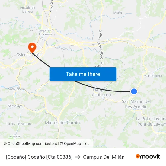 [Cocaño]  Cocaño [Cta 00386] to Campus Del Milán map