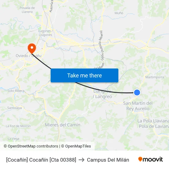 [Cocañín]  Cocañín [Cta 00388] to Campus Del Milán map