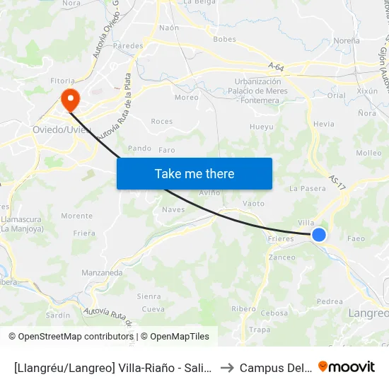 [Llangréu/Langreo]  Villa-Riaño - Salida [Cta 00400] to Campus Del Milán map