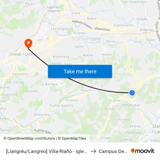 [Llangréu/Langreo]  Villa-Riaño - Iglesia [Cta 00406] to Campus Del Milán map
