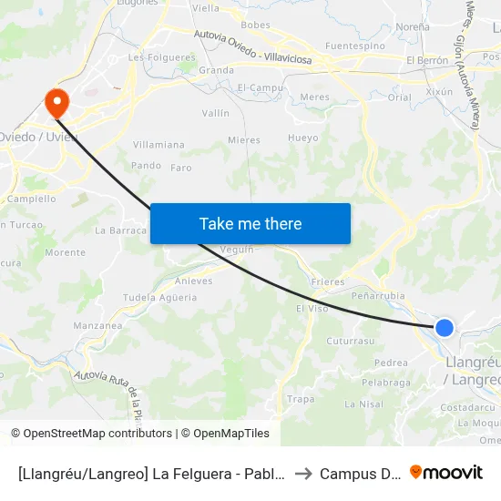 [Llangréu/Langreo]  La Felguera - Pablo Picasso [Cta 00414] to Campus Del Milán map