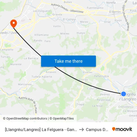 [Llangréu/Langreo]  La Felguera - Ganzábal [Cta 00418] to Campus Del Milán map