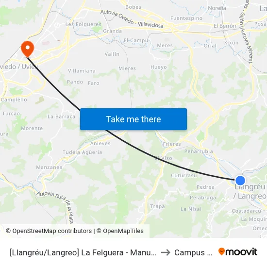 [Llangréu/Langreo]  La Felguera - Manuel Suárez García [Cta 00420] to Campus Del Milán map