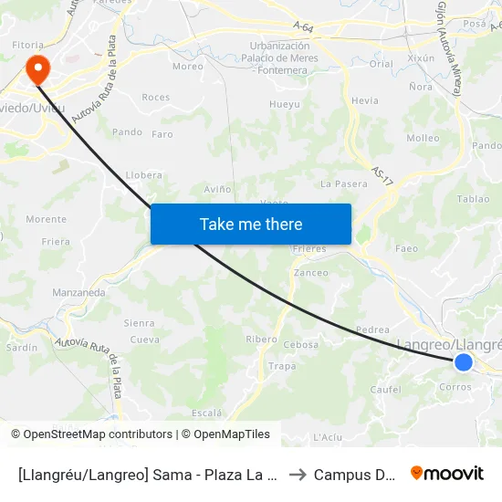 [Llangréu/Langreo]  Sama - Plaza La Salve [Cta 00425] to Campus Del Milán map