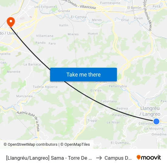 [Llangréu/Langreo]  Sama - Torre De Abajo [Cta 00427] to Campus Del Milán map
