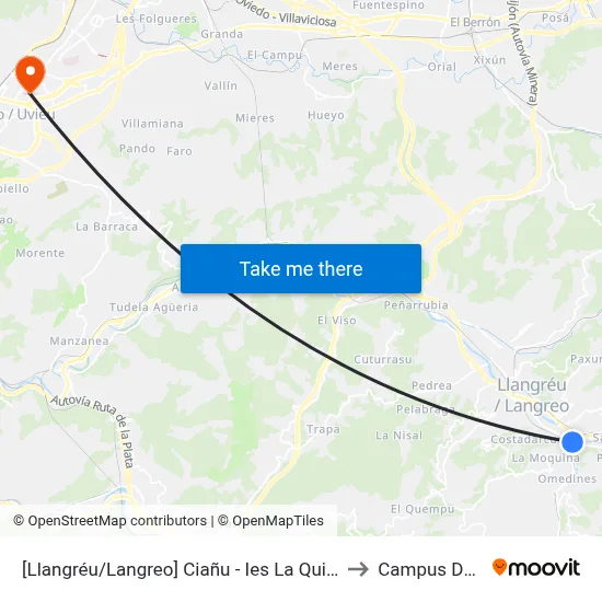 [Llangréu/Langreo]  Ciañu - Ies La Quintana [Cta 00429] to Campus Del Milán map