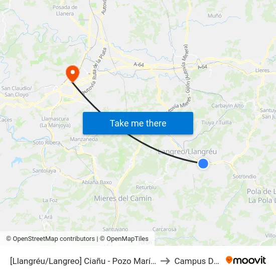 [Llangréu/Langreo]  Ciañu - Pozo María Luisa [Cta 00430] to Campus Del Milán map