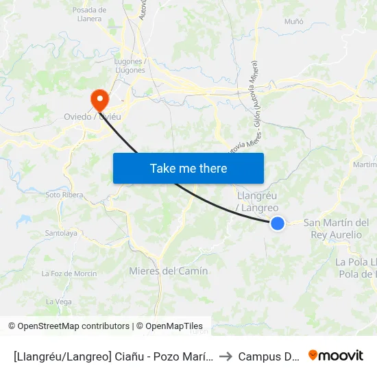 [Llangréu/Langreo]  Ciañu - Pozo María Luisa [Cta 00431] to Campus Del Milán map