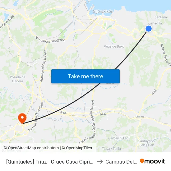 [Quintueles]  Friuz - Cruce Casa Ciprión [Cta 00542] to Campus Del Milán map