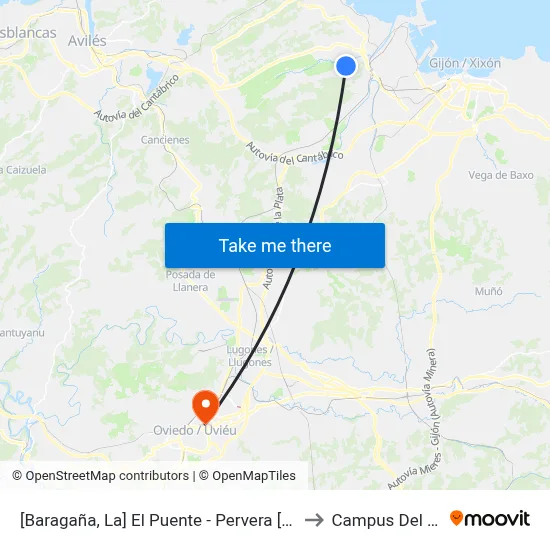 [Baragaña, La]  El Puente - Pervera [Cta 00584] to Campus Del Milán map