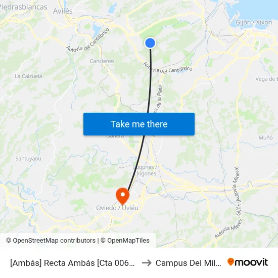 [Ambás]  Recta Ambás [Cta 00611] to Campus Del Milán map
