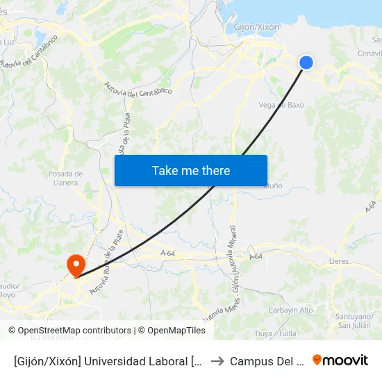 [Gijón/Xixón]  Universidad Laboral [Cta 00792] to Campus Del Milán map