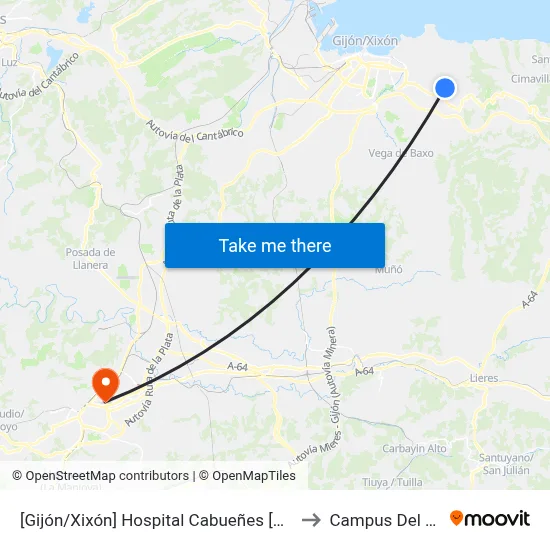 Hospital Cabueñes to Campus Del Milán map