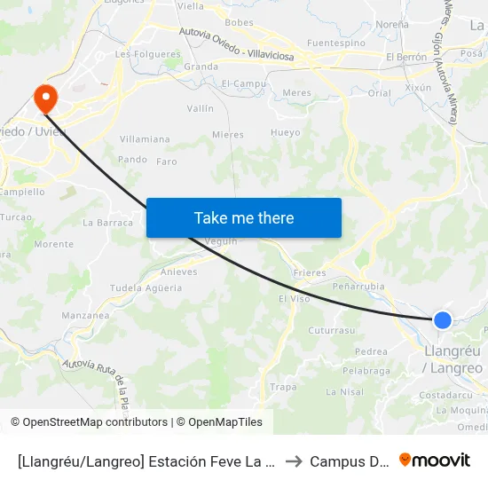 [Llangréu/Langreo]  Estación Feve La Felguera [Cta 00814] to Campus Del Milán map