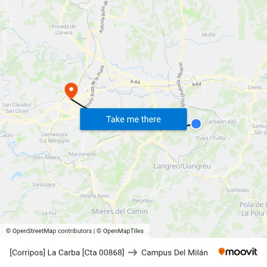 [Corripos]  La Carba [Cta 00868] to Campus Del Milán map
