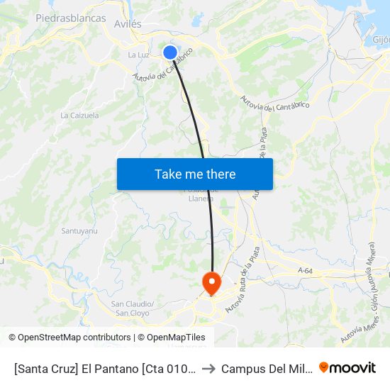 [Santa Cruz]  El Pantano [Cta 01070] to Campus Del Milán map