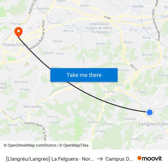 [Llangréu/Langreo]  La Felguera - Norte 52 [Cta 01156] to Campus Del Milán map