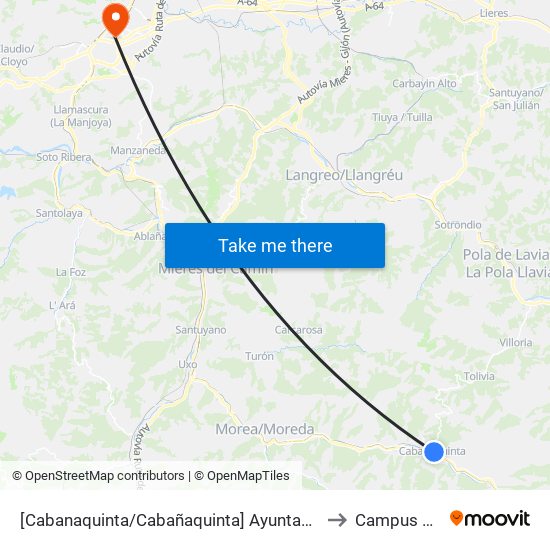 [Cabanaquinta/Cabañaquinta]  Ayuntamiento Aller [Cta 01343] to Campus Del Milán map