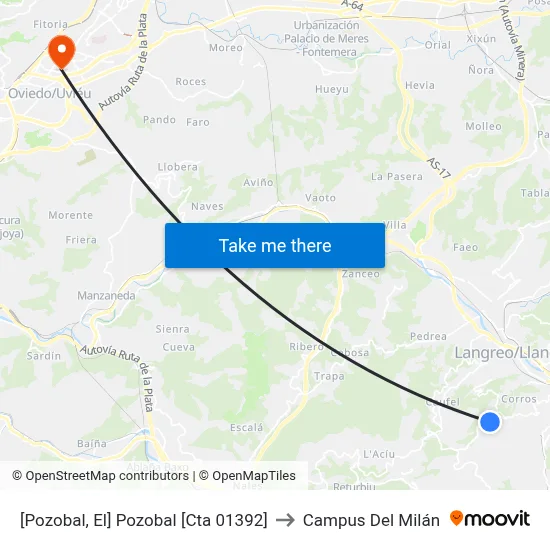 [Pozobal, El]  Pozobal [Cta 01392] to Campus Del Milán map