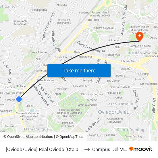 [Oviedo/Uviéu]  Real Oviedo [Cta 01601] to Campus Del Milán map