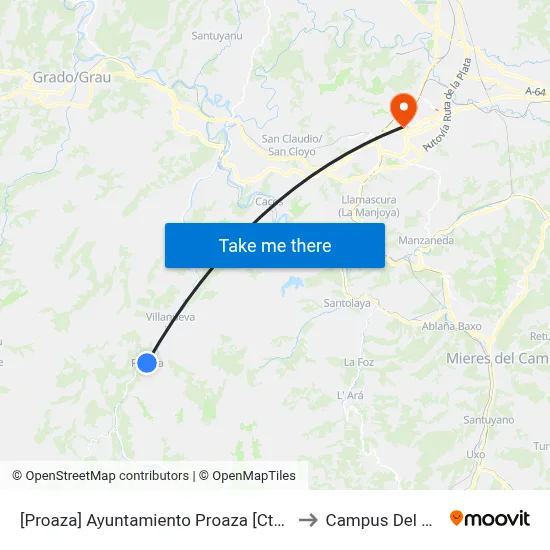 [Proaza]  Ayuntamiento Proaza [Cta 01622] to Campus Del Milán map
