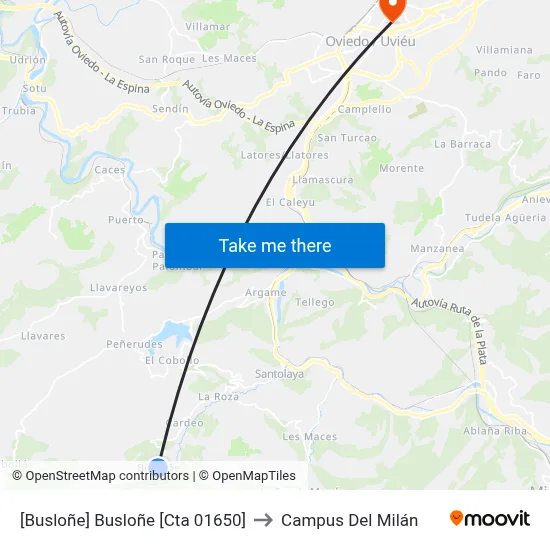 [Busloñe]  Busloñe [Cta 01650] to Campus Del Milán map