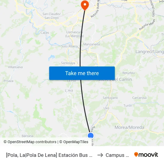 [Pola, La|Pola De Lena]  Estación Bus Pola De Lena [Cta 01659] to Campus Del Milán map