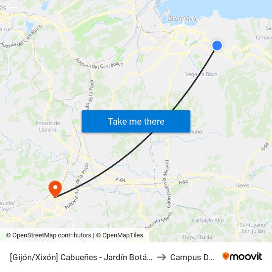 [Gijón/Xixón]  Cabueñes - Jardín Botánico [Cta 01895] to Campus Del Milán map