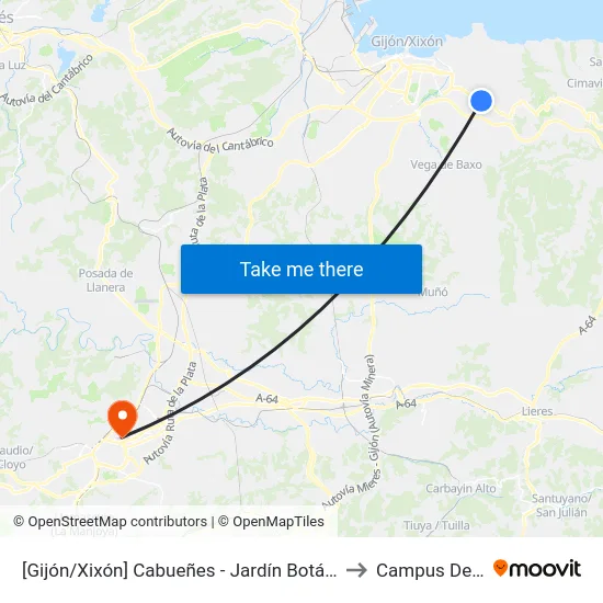 [Gijón/Xixón]  Cabueñes - Jardín Botánico [Cta 01895] to Campus Del Milán map