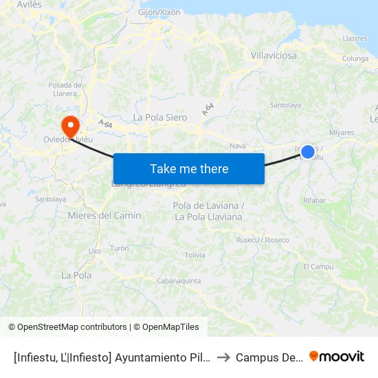 [Infiestu, L'|Infiesto]  Ayuntamiento Piloña [Cta 01934] to Campus Del Milán map