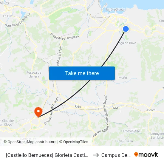 [Castiello Bernueces]  Glorieta Castiello [Cta 02025] to Campus Del Milán map