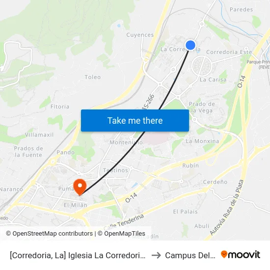 [Corredoria, La]  Iglesia La Corredoria [Cta 02053] to Campus Del Milán map