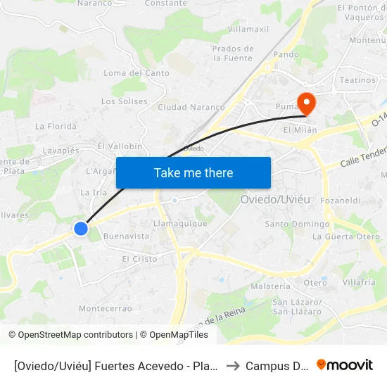 [Oviedo/Uviéu]  Fuertes Acevedo - Plaza Toros [Cta 02062] to Campus Del Milán map