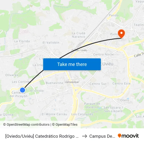 [Oviedo/Uviéu]  Catedrático Rodrigo Uría [Cta 02063] to Campus Del Milán map