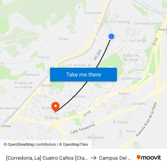 [Corredoria, La]  Cuatro Caños [Cta 02072] to Campus Del Milán map